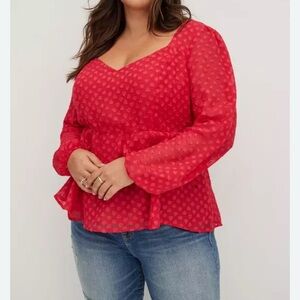 Torrid Red Ruffled 3/4 Sleeve Blouse